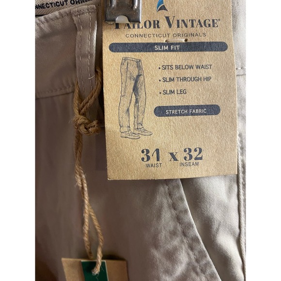 NWT Tailor Vintage Slim Fit Chino Pants 34x32 Mens Khaki Comfort Stretch Casual - Picture 4 of 4